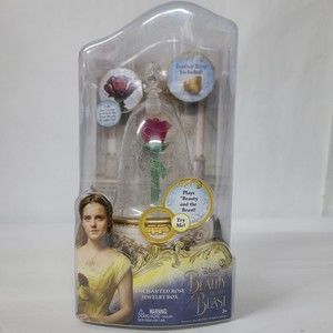 Disney Beauty and Beast Enchanted Rose Belle Magic Jewelry Box Plays Music Glows